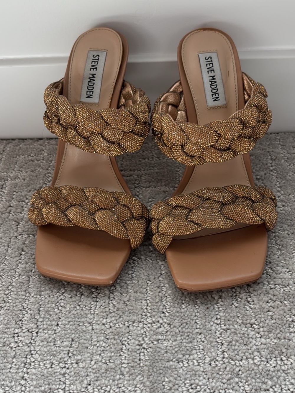 Steve Madden Metallic Gold Braided Strap Heeled Sandals